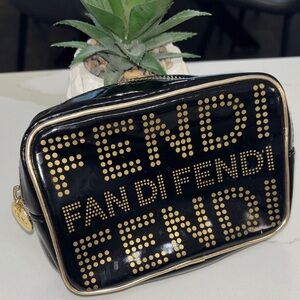 Fendi Black and Gold Logo Pouch